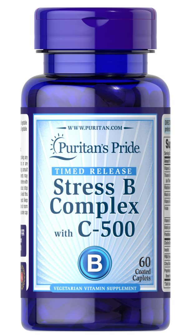 Puritans Pride Stress B Complex مع فيتامين C 500 مجم كبسولات مغلفة 60 قرص