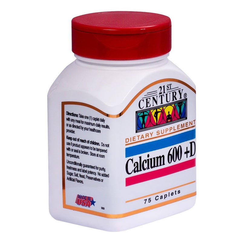 21st Century Calcium 600 + D Caplets For Bone Health, Pack of 75's