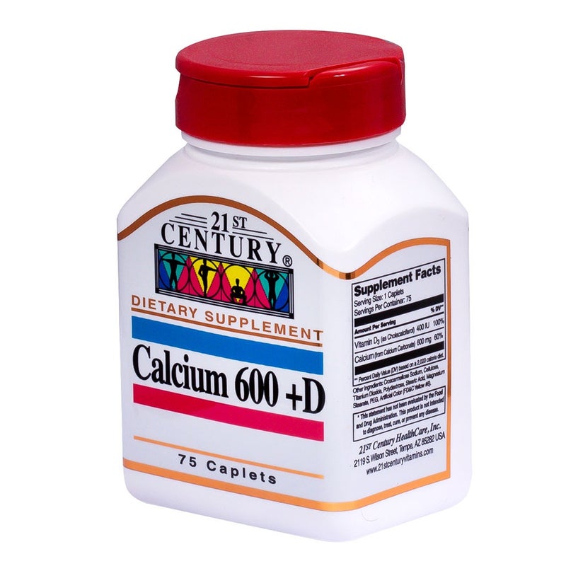 21st Century Calcium 600 + D Caplets For Bone Health, Pack of 75's