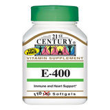 21st Century E-400 Vitamin E 400IU Softgel For Immune & Heart Support, Pack of 110's