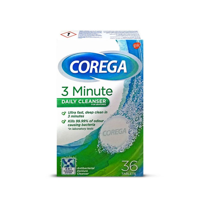 Corega 3 Minutes Cleanser Full Dentures Tablets 36's