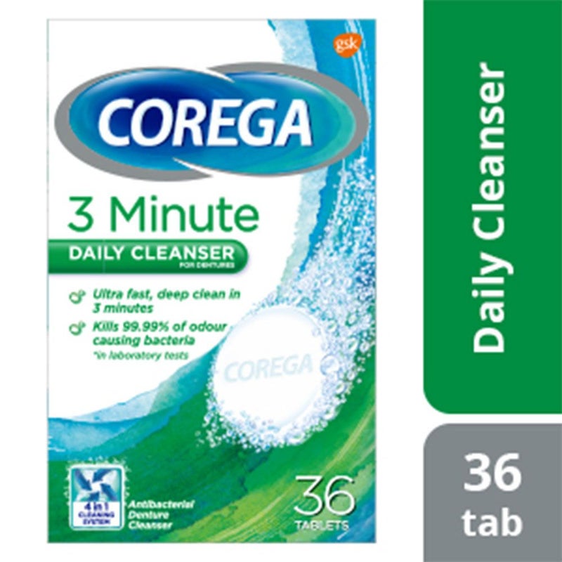 Corega 3 Minutes Cleanser Full Dentures Tablets 36's