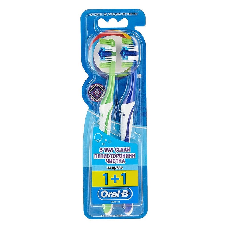 Oral-B Complete 5 Way Clean 40 Medium Toothbrush, Assorted Pack of 1+1