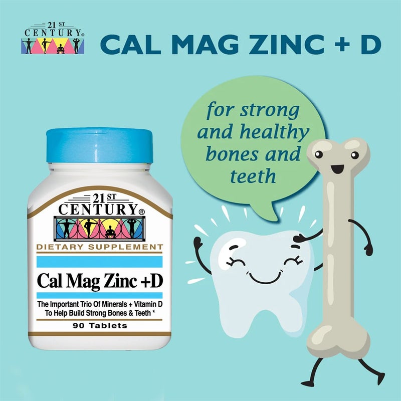 21st Century Calcium, Magnesium, Zinc & Vitamin D Tablets For Bones & Teeth, Pack of 90's