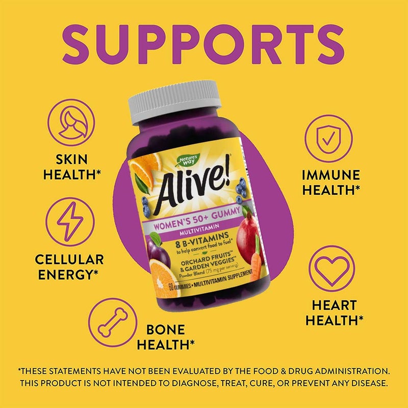 Alive 50+ Women's Multivitamin Gummies With Orchard Fruits & Garden Veggies, Pack of 60's