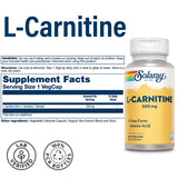 Solaray L- Carnitine 500mg Veg Capsules, Pack of 60's