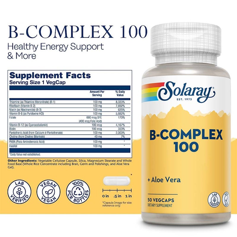 Solaray B Complex 100 Supplement Capsules With Aloe Vera, Pack of 50's