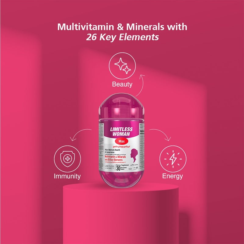 Eva Pharma Limitless Woman Max Multivitamins & Minerals Supplement Tablets, Pack of 30's