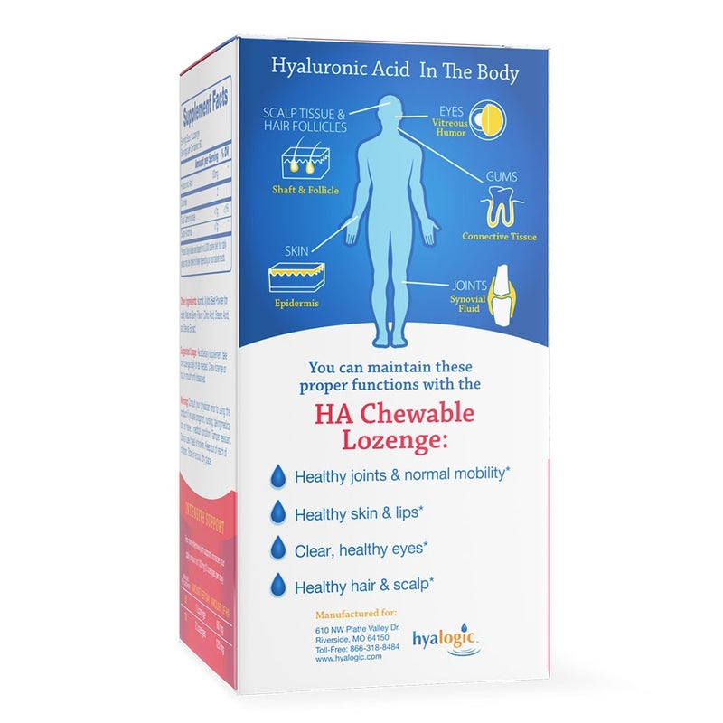 Hyalogic Hyaluronic Acid Chewable Lozenges For Joints, Skin & Eye 60's