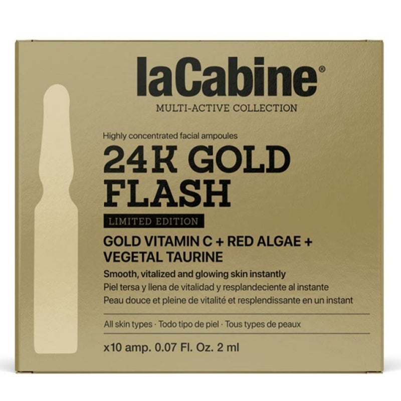 LaCabine 24K Gold Flash 2ml Golden Facial Serum Ampoules For Instant Glowing Skin, Limited Edition, Pack of 10's