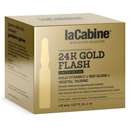 LaCabine 24K Gold Flash 2ml Golden Facial Serum Ampoules For Instant Glowing Skin, Limited Edition, Pack of 10's