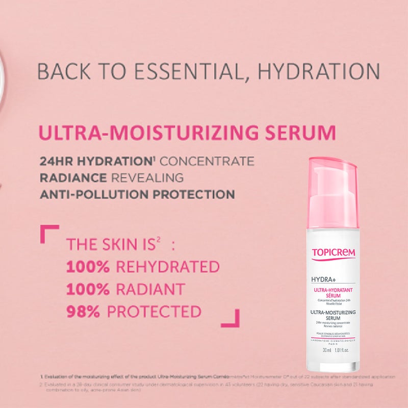 Topicrem Hydra+ Ultra Moisturizing Face Serum For Dehydrated, Sensitive Skin 30ml