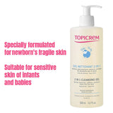 Topicrem 2 In 1 Cleansing Gel, Body & Hair Cleanser For Newborns, Baby & Children, Soap Free 500ml