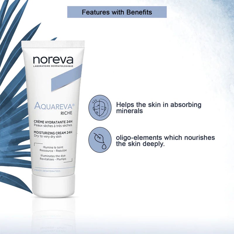 Noreva Aquareva Rich 24-hour Moisturizing Face Cream For Dry And Dehydrated Skin 40ml