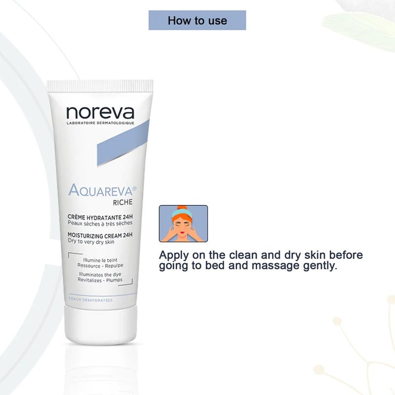 Noreva Aquareva Rich 24-hour Moisturizing Face Cream For Dry And Dehydrated Skin 40ml