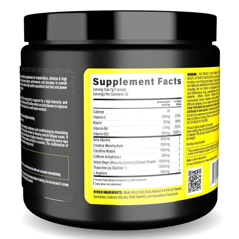 Muscle Bolt Power Plus Pre-Workout Supplement Powder With L- Arginine, Beta Alanine & Creatine Monohydrate - Fruit Punch 210g Muscle Bolt