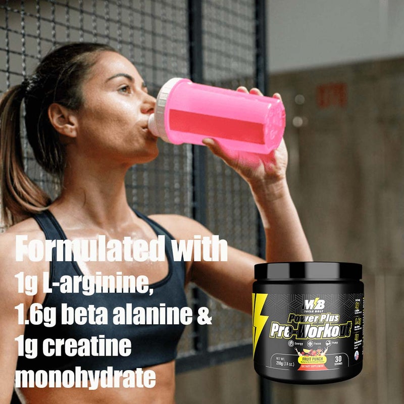 Muscle Bolt Power Plus Pre-Workout Supplement Powder With L- Arginine, Beta Alanine & Creatine Monohydrate - Fruit Punch 210g Muscle Bolt