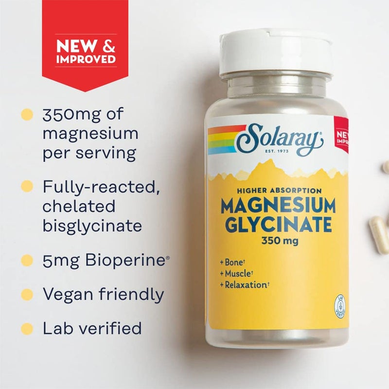 Solaray 350mg Magnesium Glycinate Vegetarian Capsules For Healthy Bones & Muscles , Pack of 120's