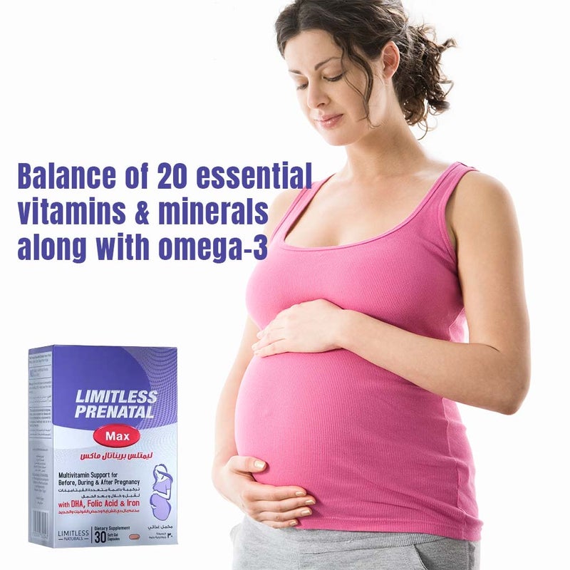 Eva Pharma Limitless Prenatal Max Multivitamin Softgel Capsules For Before, During & After Pregnancy, Pack of 30’s