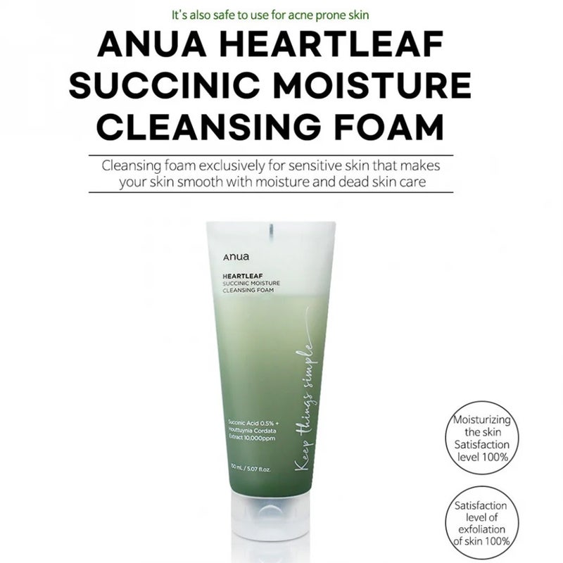 Anua Heartleaf Succinic Moisture Facial Cleansing Foam For Acne Prone Skin 150ml