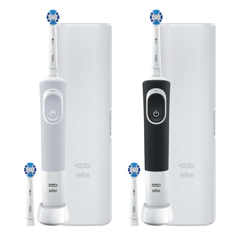 Braun Oral B Vitality 100 Cross Action Electric Rechargeable Toothbrush D100.413.1 - Black & White, TWIN PACK