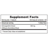 Sunshine Nutrition's Ashwagandha 500 mg Vegetable  Capsules 100's Sunshine Nutrition