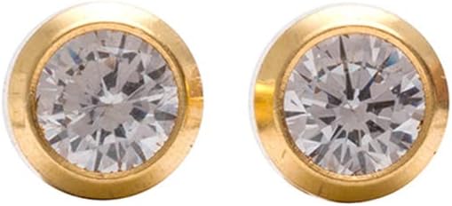 Tiny Tips Stud Earrings Gold Plated Bezel Hypoallergenic for Little Ears 3mm Cubic Zirconia