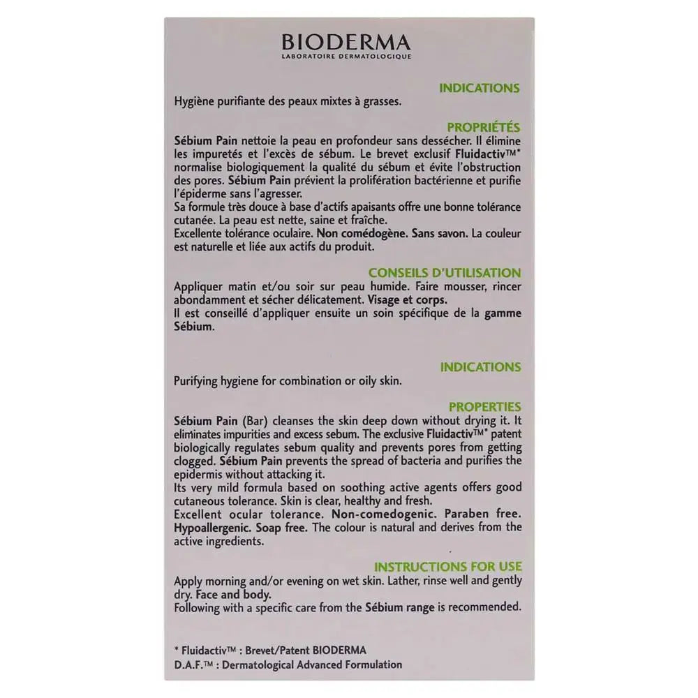 Bioderma Sebium Pain Purifying Cleansing Bar Combination To Oily Skin 100gm Bioderma