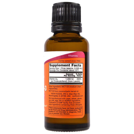 Now Extra Strength Liquid Vitamin D3-1000 IU Drops For Strong Bones 30ml