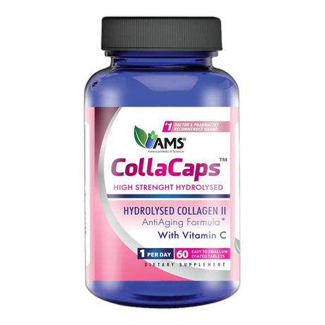 AMS Colla Caps Hydrolyzed Collagen Supplement, Anti-Aging Caplets With Collagen & Vitamin C, Pack of 60's