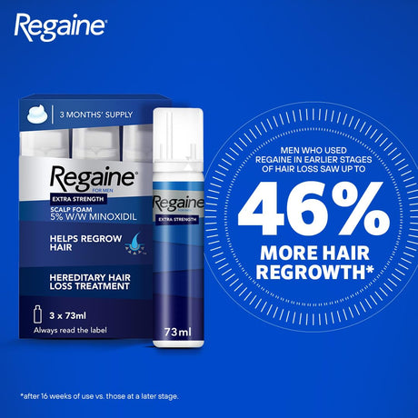 Regaine For Men 5% Extra Strength Topical Hair Regrowth Foam 73ml, Pack of 3's