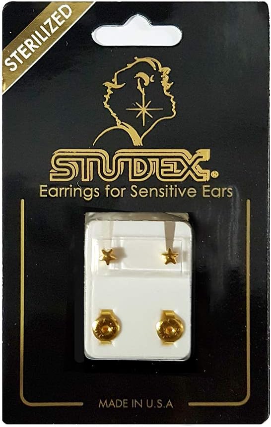 Studex 3MM Star 24K أقراط أذن مطلية بالذهب الخالص | هيبوالرجينيك | مثالي للاستخدام اليومي