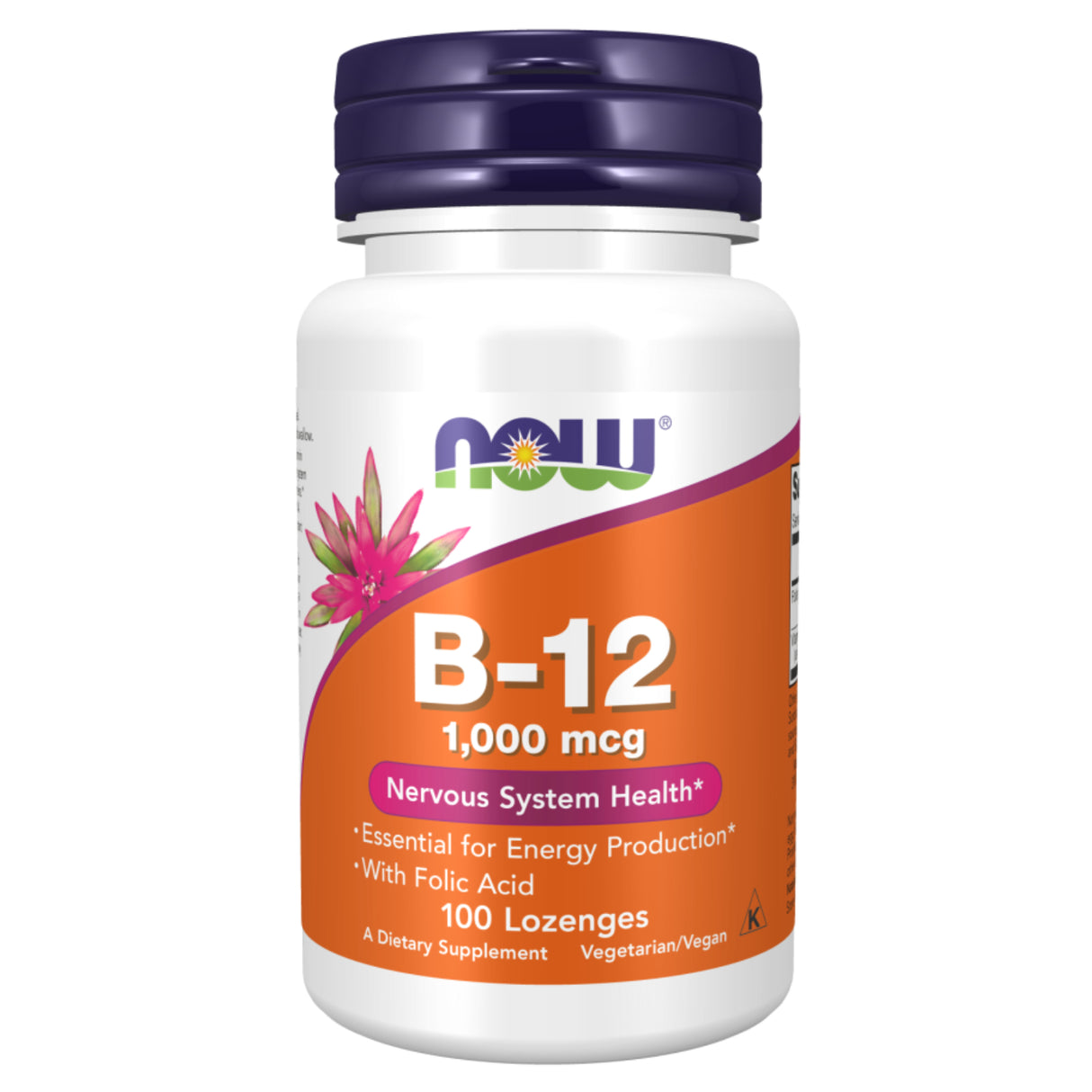 Now B-12 1000 mcg Lozenges With Folic Acid For Energy Production & Healthy Nervous System, Pack of 100's