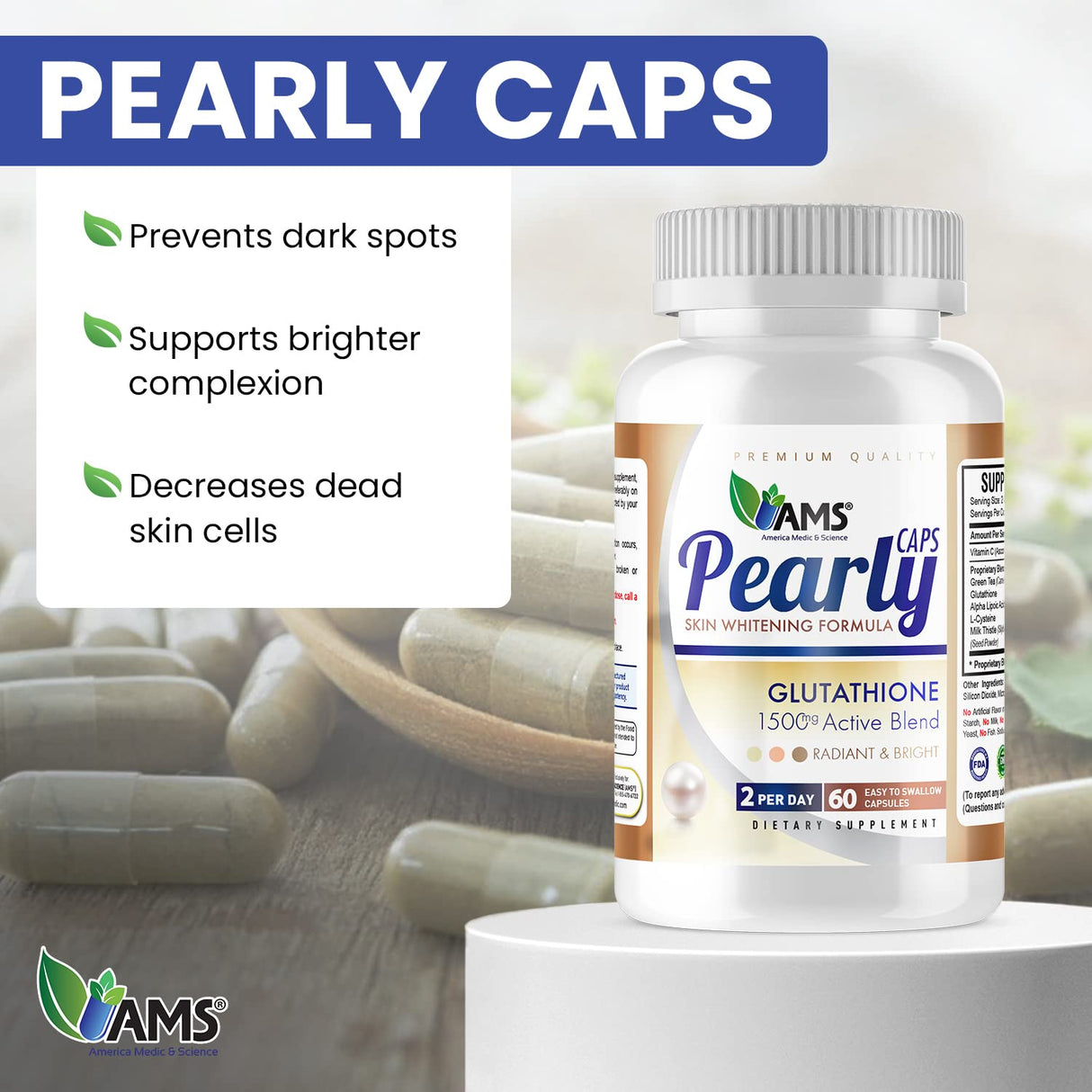 AMS Pearly Skin Glutathione Supplement 60 Capsules