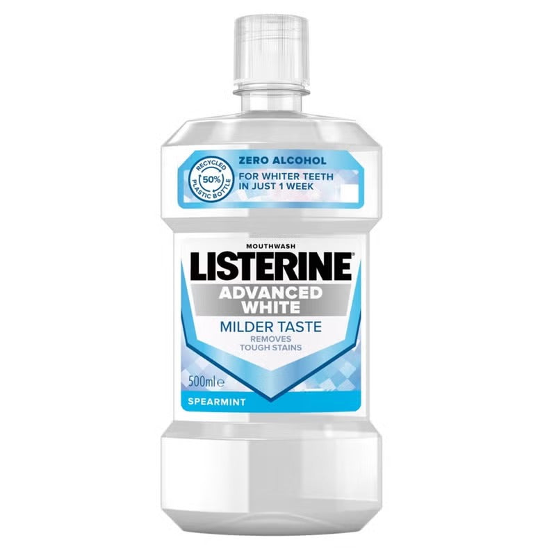 Listerine Advanced White Mouthwash With Zero Alcohol, Milder Taste, Spearmint Flavor, 500ml