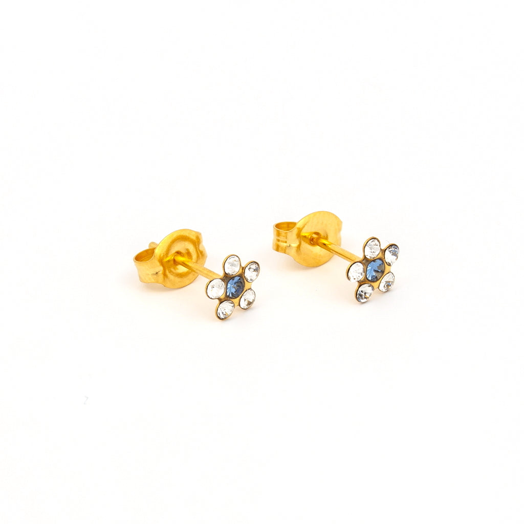 Sensitive Sterilized Daisy Cubic Zirconia  Fashion Studs - April Crystal/September Sapphire - Stainless Steel