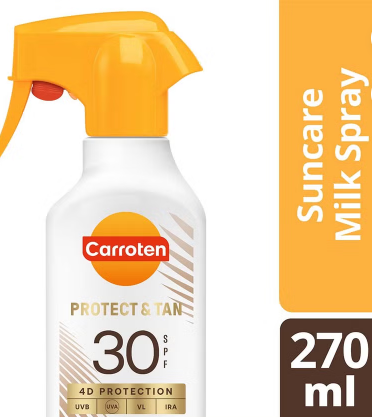 Carroten Protect & Tan Suncare SPF30 Tanning Body Milk Spray 270ml