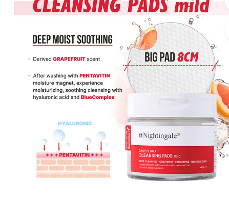 Nightingale Daily Derma Deep Facial Cleansing Pads For All Skin Types 270ml, Pack of 70’s
