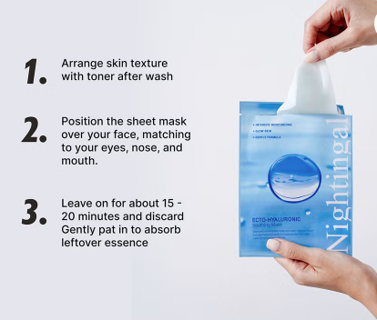 Nightingale Ecto Hyaluronic Soothing Face Sheet Mask For All Skin Types 27ml, Pack of 1’s