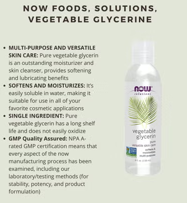 Now Solutions Vegetable Glycerin Oil, 100% Pure For Rough & Dry Skin Moisturization 118ml