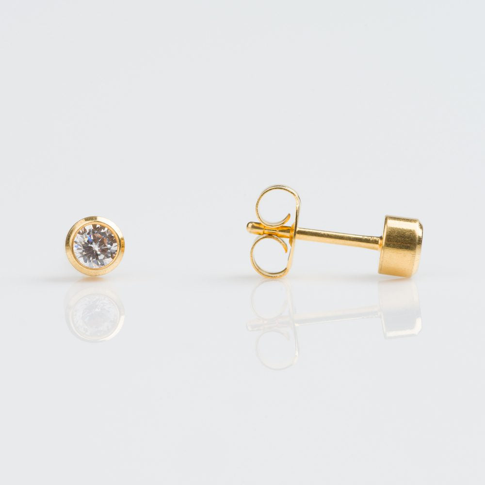 Tiny Tips 3mm Bezel Cubic Zirconia - Gold Plated - Studex UK