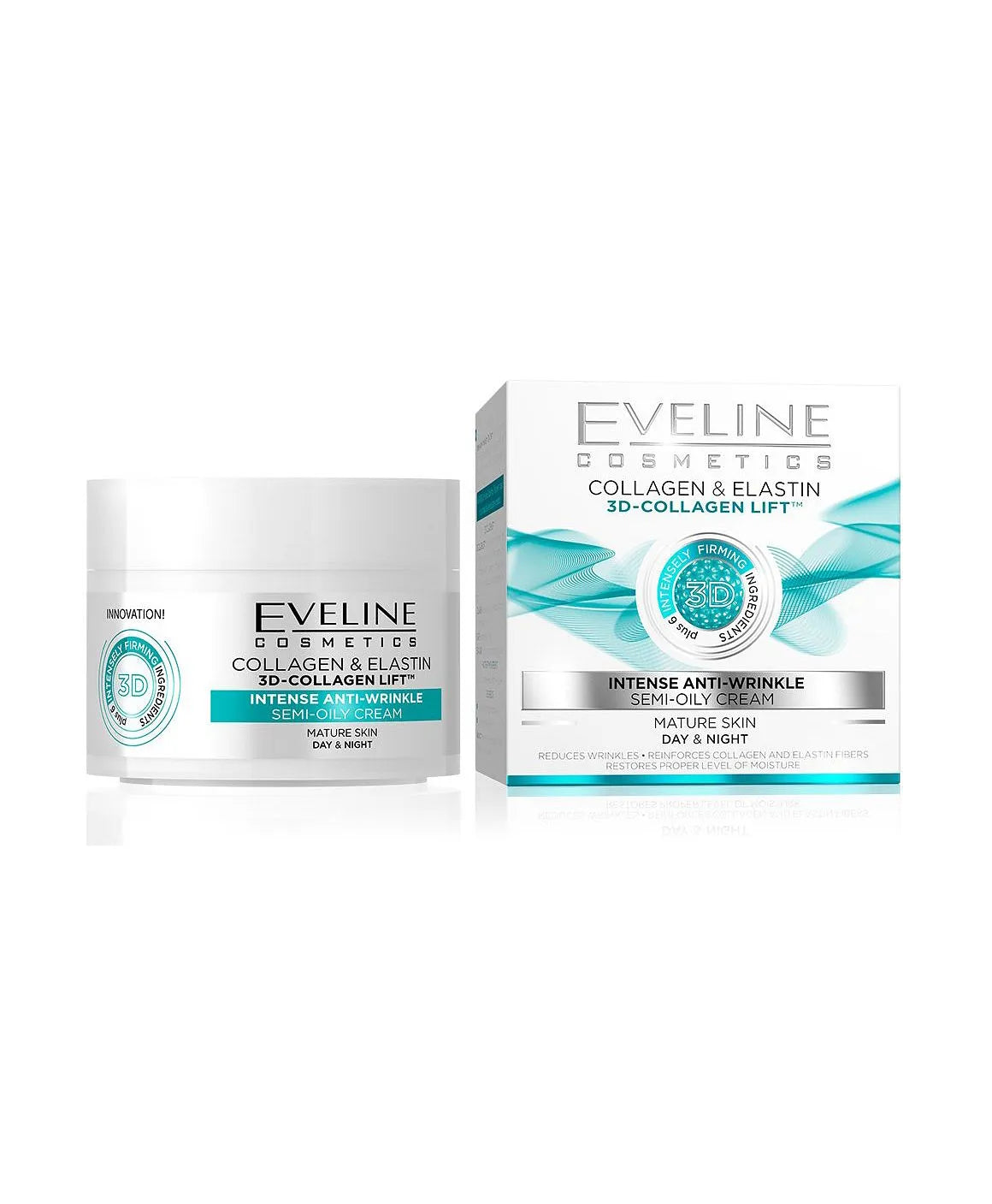 Eveline Cosmetics 3D-Collagen Lift Cream, Infused With Collagen And Elastin, Firms Mature Skin, 50Ml