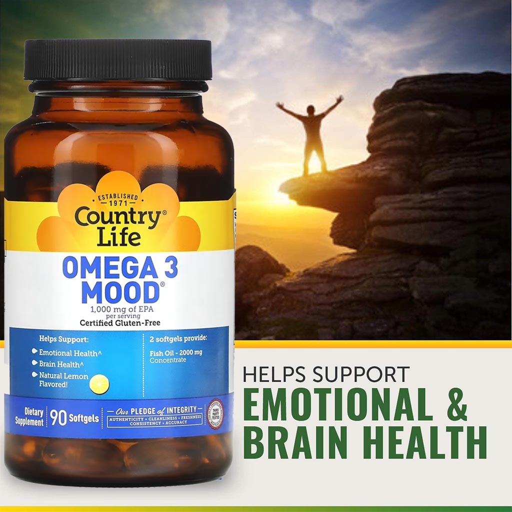 Country Life Omega 3 Mood 2000 mg Softgels For Brain & Emotional Health, Pack of 90's