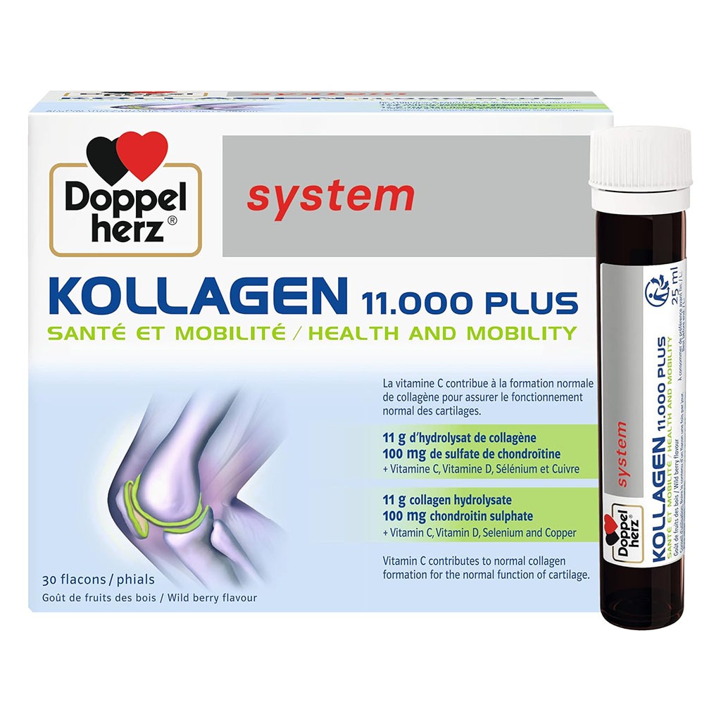 Doppelherz Kollagen 11.000 Plus مكمل كولاجين قابل للشرب لصحة المفاصل، قوارير جرعة واحدة، عبوة من 30 قطعة