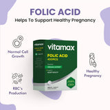 Vitamax Folic Acid 400 mcg Tablets For Prenatal Support & Healthy Heart Function, Pack of 60's