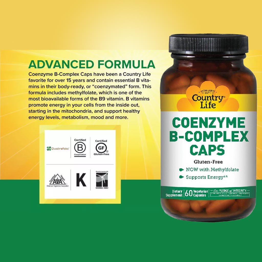 Country Life Coenzyme B-Complex Multivitamin Capsules For Energy, Pack of 60's