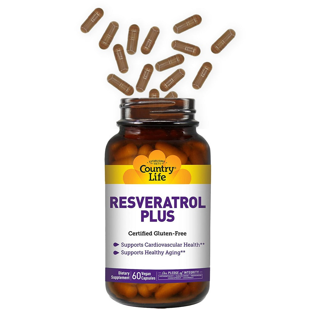 Country Life Resveratrol Plus Vegan Capsules For Heart Health, Pack of 60's