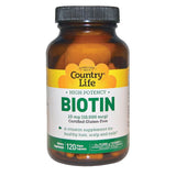 Country Life Biotin 10 mg كبسولات نباتية خالية من الغلوتين للشعر وفروة الرأس والأظافر، عبوة من 120 كبسولة