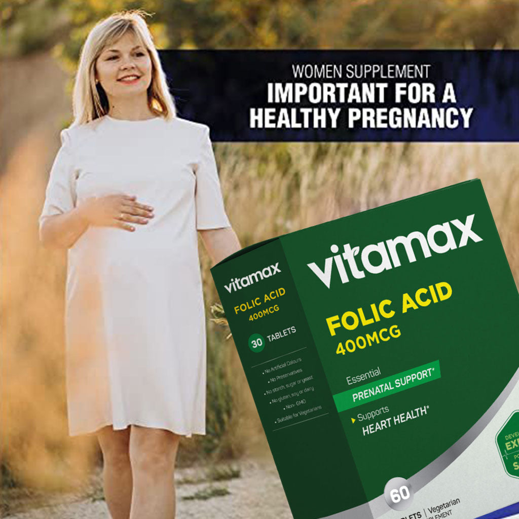 Vitamax Folic Acid 400 mcg Tablets For Prenatal Support & Healthy Heart Function, Pack of 60's