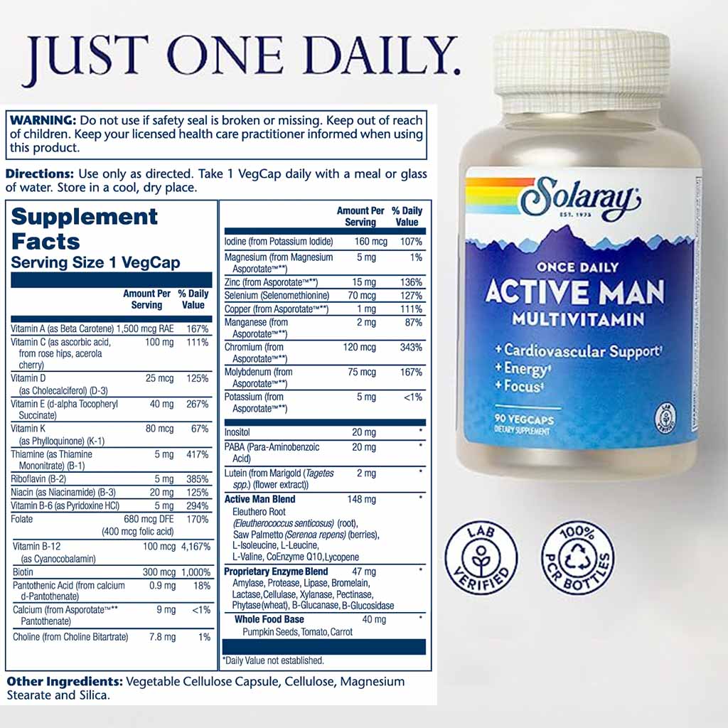 Solaray Once Daily Active Man Multivitamin Veg Capsules 90's